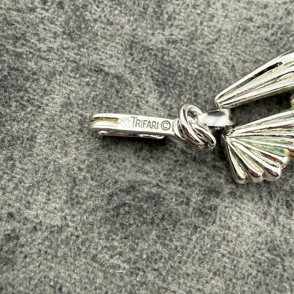 Vintage Trifari Modernist Silver Tone Chocker Necklace Leaf Fan Pod Ribbon 14